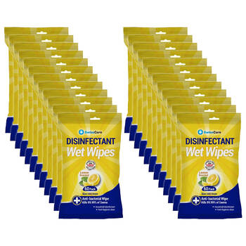 24x 60pc SwissCare Antibacterial Disinfectant Cleaning Wet Wipes Lemon Scented