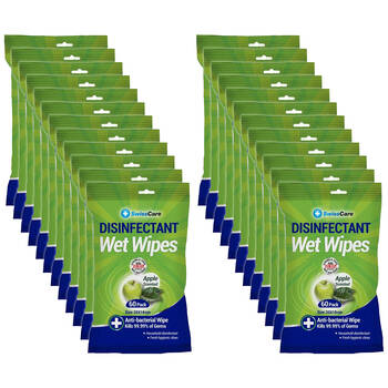 24x 60pc SwissCare Antibacterial Disinfectant Cleaning Wet Wipes Apple Scented