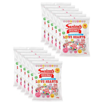12x 10pc Swizzels Originals Love Hearts Mini Rolls Lollies 120g Confectionery