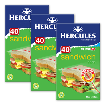 3x 40pc Hercules ClickZip Sandwich Bags
