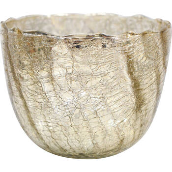 LVD Glass Crackled Nougat Votive Candle Holder Gold Large