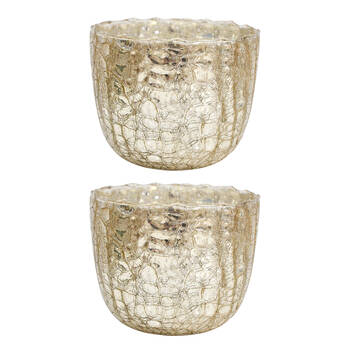 2PK LVD Glass Crackled Nougat Votive Candle Holder Gold Medium
