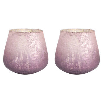 2PK LVD Glass Votive Candle Holder Home Decor 13.5cm Gold/Cranberry