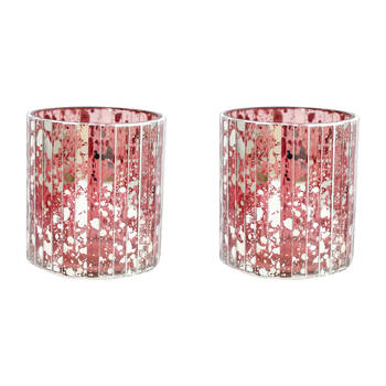 2PK LVD Glass Votive Candle Holder Home Decor 10cm Mosaic Cranberry