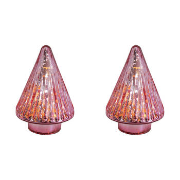 2PK LVD Glossy Glass LED Festive Christmas Tree Decor Small 9x9x14cm Rose