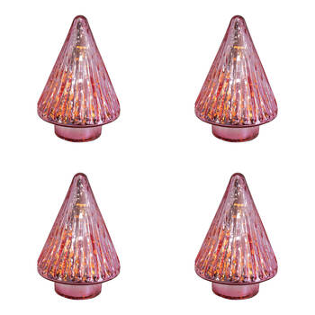 4PK LVD Glossy Glass LED Festive Christmas Tree Decor Small 9x9x14cm Rose
