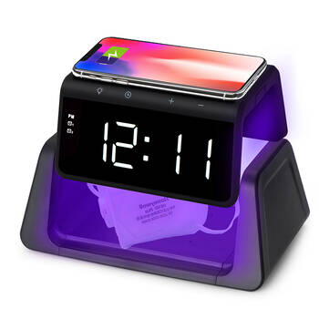 Rewyre Dual Alarm Clock Wirelss Charger & UV Disinfection Lamp - Black