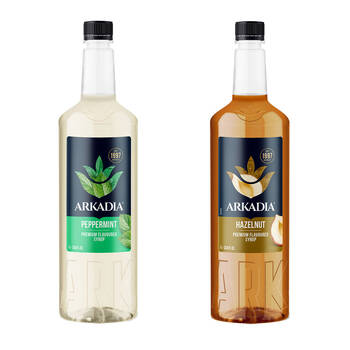 2pc Arkadia Peppermint and Hazelnut Flavoured Drink Syrup 1L Combo Set