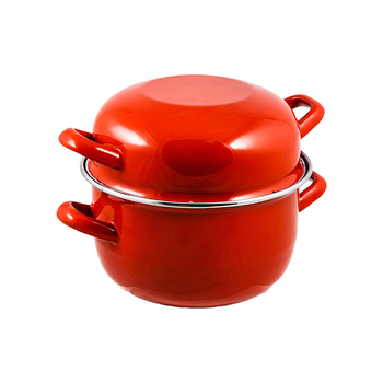 Urban Style Round Enamel 19cm Mussel Pot Cookware - Red
