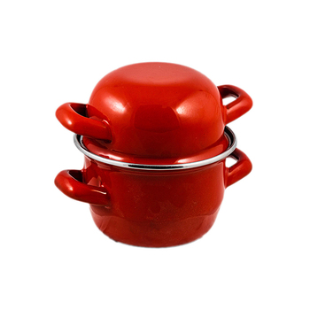 Urban Style Round Enamel 12cm Mussel Pot Cookware - Red