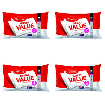 8pc Tontine Great Value Sleeping Cotton Pillows Pack 48x73cm - White