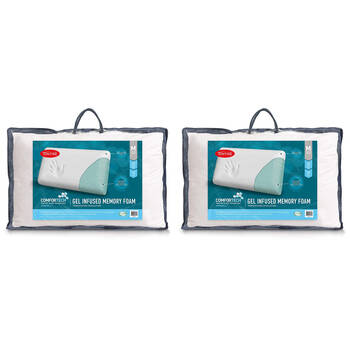 2PK Tontine Comfortech Gel Infused Memory Foam Pillow Medium Height