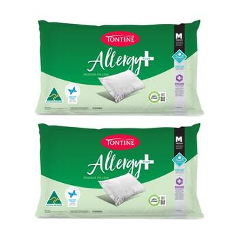 2PK Tontine Allergy Plus Stain Ease Pillow Medium Firm Athsma Friendly Standard