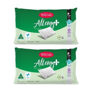 2PK Tontine Allergy Plus Stain Ease Pillow High & Firm Athsma Friendly Standard