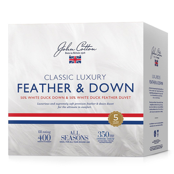 John Cotton 50/50 White Duck Down 400 Fill Power Queen Bed Quilt