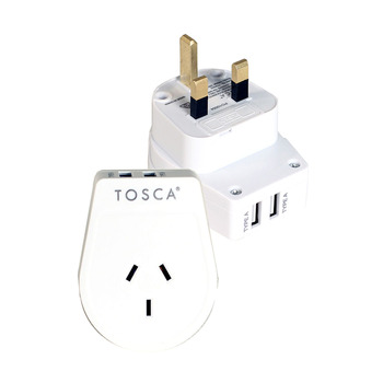 Tosca OB Travel Power Adapter Converter Plug w/ USB - UK/HK