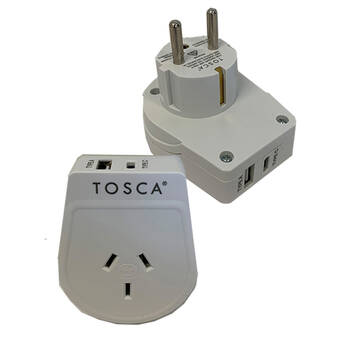Tosca OB Travel Power Adapter Converter Plug w/ USB A&C - BAL/EUR