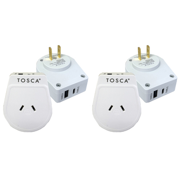 2PK Tosca Japan OB Portable Travel Adapter USB A&C - White