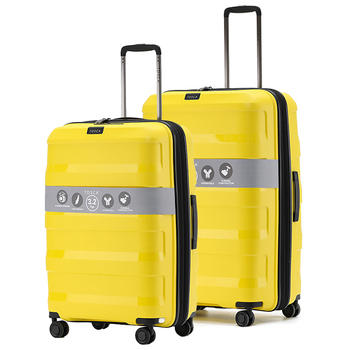 2pc Tosca Comet PP 25"/29" Checked Trolley Travel Suitcase Md/Lg - Yellow