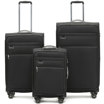 3pc Tosca Vega 21" Carry On 28/32" Trolley Case Set - Black Suitcase Luggage