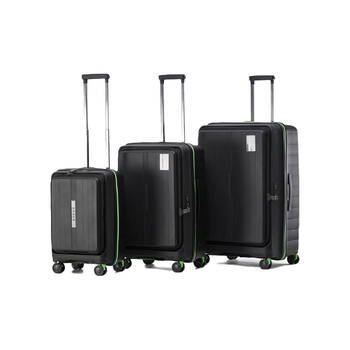 3pc Tosca Cruiser Hard Case Travelling Suitcase Luggage Set Black/Lime