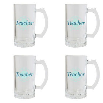 4PK Splosh Best Teacher Beer Glass Tankard 470ml - Clear