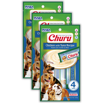 3x 4pc Inaba Pet Dog Churu Puree Chicken w/ Tuna 56g
