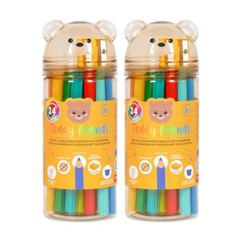 2x 24pc Legami Colour Pencil Set Teddy Container With Sharpener Kids Crafts 3y+