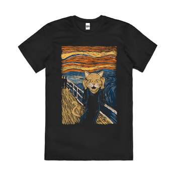 The Purr Funny Edvard Munch Scream Art Cotton T-Shirt Black Size 2XL