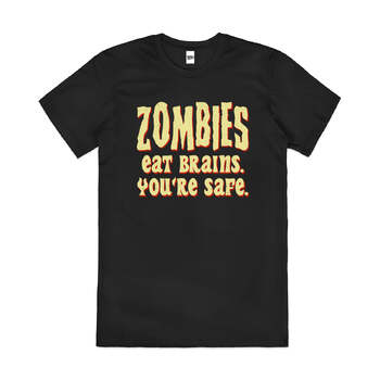 Zombies Eat Brains Funny Zombie Slogan Cotton T-Shirt Black Size L