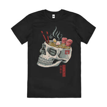 Ramen Skull Dark Japanese Noodles Soup Cotton T-Shirt Black Size L