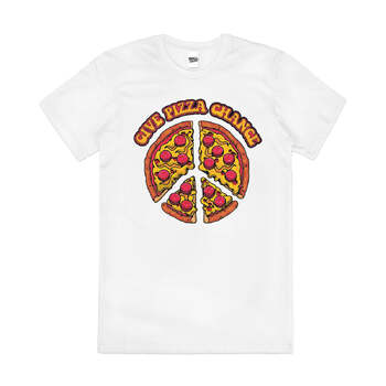 Give Pizza Chance Funny Peace Parody Pun Cotton T-Shirt White Size M