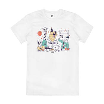 Party Animals Funny Animals Drinking Pets Cotton T-Shirt White Size S