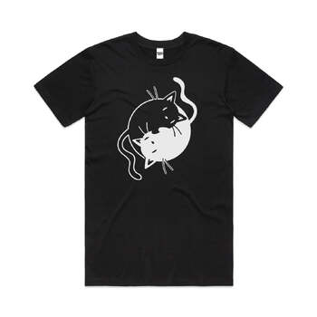 Yingyang Black White Cat Kitten Cute Cotton T-Shirt Black Size XL