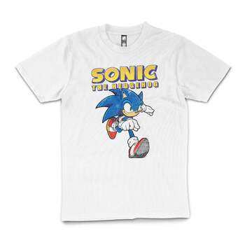 Sonic The Hedgehog On the Run Retro 90s Cotton T-Shirt White Size XL