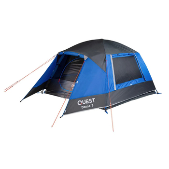 Quest 300cm 3-Person Camping Dome Tent w/ Carry Bag - Black/Blue