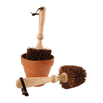 Esschert Design Flower Wooden Plant Pot w/Brush Garden Cleaner 29.2cm Brown