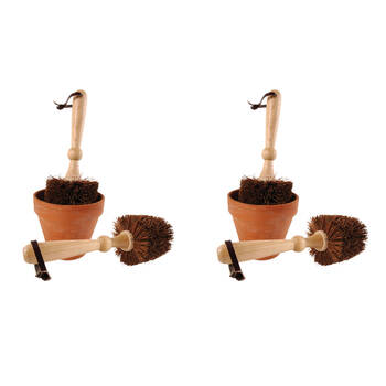 2PK Esschert Design Flower Plant Pot Brush Wooden 29.2cm Brown