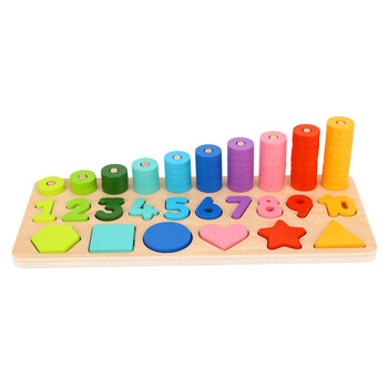 72pc Tooky Toy Kids Wooden Counting Stacker Numbers/Shapes Play Set 24m+