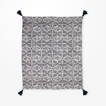 DWBH Printed Cotton Slub Throw Blanket 150x125x1cm NAVY