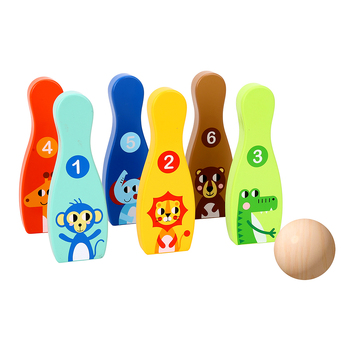 7pc Tooky Toy Kids Wooden Bowling Game Jungle Animal Pins 3y+