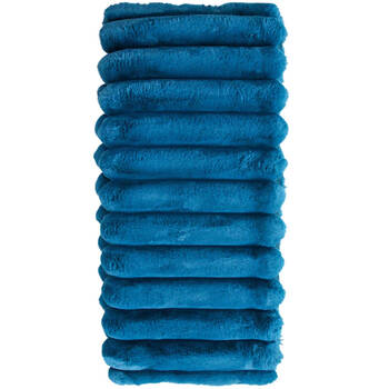 LVD Faux Fur Prussian Puffer Decorative Throw Blanket 130x150cm Navy Blue