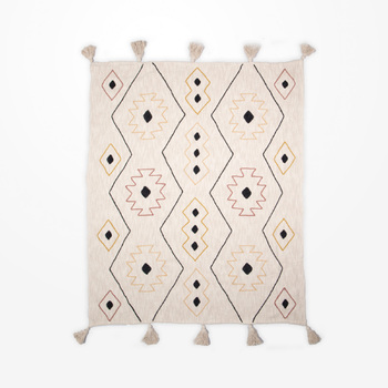 DWBH Handwoven Cotton Slub Throw Blanket Dori Embroidery 150x125x0cm TAREK