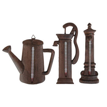 3pc Esschert Design Cast Iron Wall Thermometer Outdoor Rust