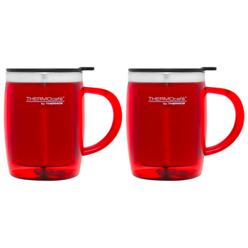 2x 450ml THERMOcafe Stainless Steel Inner, Plastic Outer Desk Mug Red 
