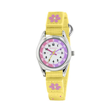 Tikkers Time Teacher Flower Dial Canvas Watch with Silicone Straps - Yellow