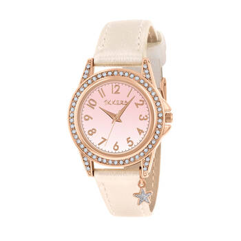 Tikkers Charm Collection Ombre Pink Dial Watch with Leather Straps - Silver