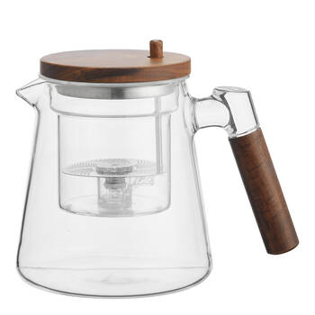 NF Living 850ml Leena Glass Teapot Modern Design Wood Kitchenware Clear