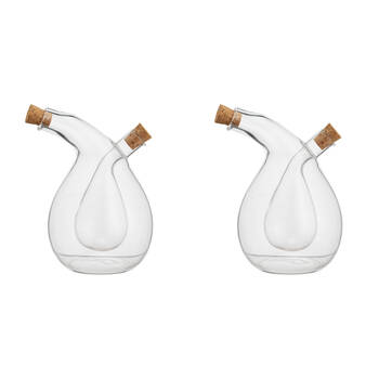 2PK NF Living Duel Oil & Vinegar Cruet 400ml Dual Chamber Glass Kitchenware