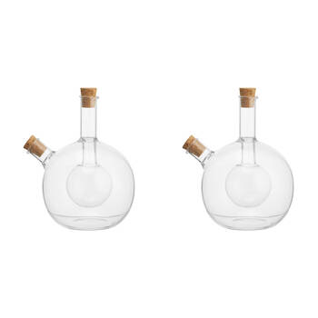 2PK NF Living Duel Oil & Vinegar Cruet 350ml Dual Chamber Glass Kitchenware